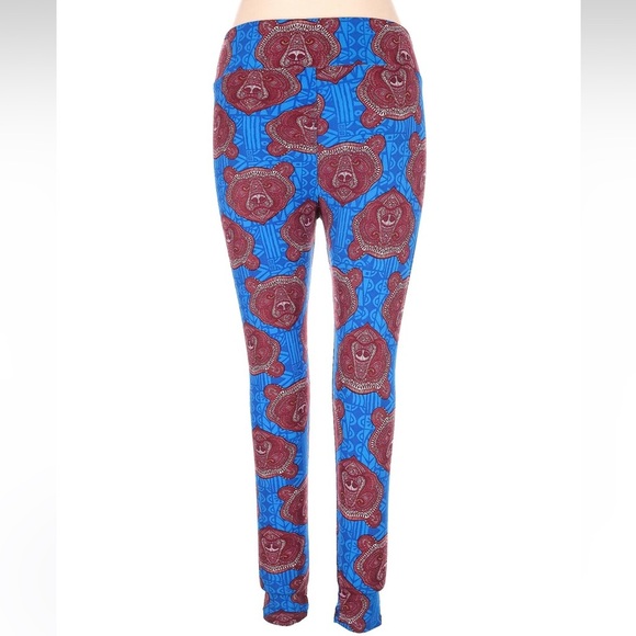 LuLaRoe Tall & Curvy TC Plus Size Leggings Maroon Blue Mosaic Bears Stretchy 1X - Picture 2 of 6